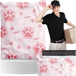 Růžové poštovní poly mailery s motivem kočičí tlapky 320 × 450 mm, balení 50 ks