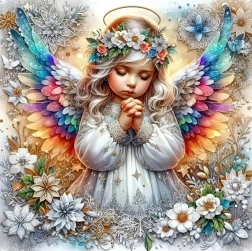 Diamantové malování Andílek s duhovými křídly 30x40cm