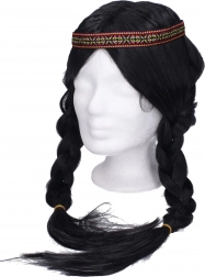 Paruka s černými copánky pro indiánský kostým