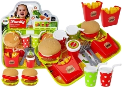 dětská sada hamburger, hranolky a nápoje na tácku