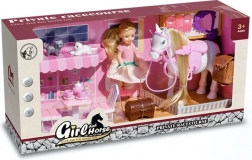 Hrací set s panenkou, koníkem a koťátky