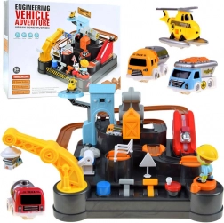 Mechanická stavební dráha s autíčky a vrtulníkem