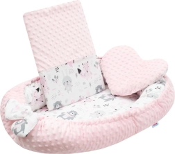 Luxusní dětské hnízdečko s polštářkem a peřinkou z minky růžové NEW BABY