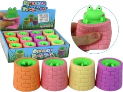 Antistresová hračka Žabák vyskočující z barelu