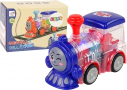 Průhledná lokomotiva s LED a setrvačníkem