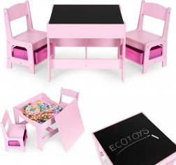 Dětský nábytek stůl a 2 židle s tabulí růžový ECOTOYS
