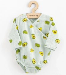 Mušelínové body s bočním zavazováním NEW BABY Avocado, dlouhý rukáv