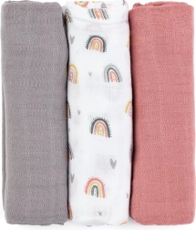 Petite&Mars bambusové mušelínové pleny Moussy rose rainbows 3 ks 68 × 68 cm