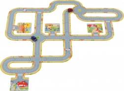 GOKI Podlahová autodráha – 45 dílů + 2 kovová autíčka