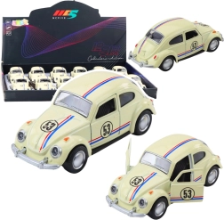 Kovový klasický brouk 1:32 s natahovacím pohonem, otevírací dveře, béžový