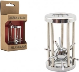 Kovový hlavolam Ježek v kleci, chromovaný