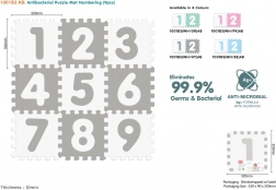 Antibakteriální pěnové puzzle podložka s čísly 9 ks, šedo‑bílá, EVA, 10m+