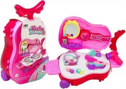 Toaletní stolek v kufříku ve tvaru houslí s kolečky a zrcátkem