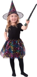 Dětský kostým čarodějnice s hvězdami a tutu sukní s kloboukem