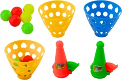 Zručnostní hra s košíčky na míčky a vystřelovačem, 2 košíčky a 6 míčků