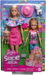barbie a stacie – sada panenek se štěňátky a letními doplňky