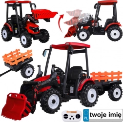 Elektrický šlapací traktor pro děti s přední lžící a odpojitelným přívěsem 24V – Červená