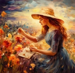 Diamentová mozaika - žena v klobouku