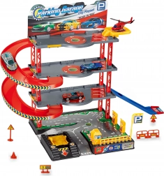 Parkovací stanice s vrtulníkem a kovovými auty 59 × 27 × 39 cm