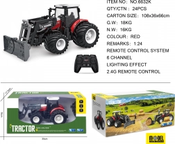 Dálkově ovládaný traktor se spychákem 1:24 červený