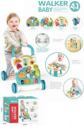 chodítko pchací domeček s piánkem 4v1 modré