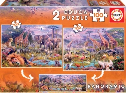 Puzzle panorama divoká zvířata 2×100 dílků EDUCA
