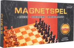 Dřevěná magnetická sada her 3v1 – šachy, dáma a vrhcáby