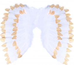 Andělská křídla s peřím bílo‑zlatá