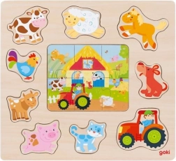 Goki dřevěná vkládačka a puzzle Zvířátka z farmy