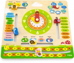 Dřevěný výukový kalendář s hodinami Viga – Kalendář