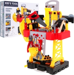 Dětská sada nářadí 3v1 – kufřík, dílenský stolek a kostým stavbyvedoucího, 85 ks