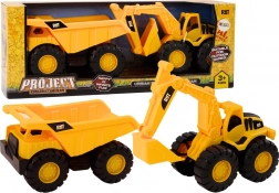 Stavební set – žlutý bagr a sklápěčka s pohyblivými částmi