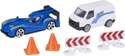 TEAMSTERZ RAPID RACERS – závodní sada autíčko a podpůrná dodávka s kužely a zábranami