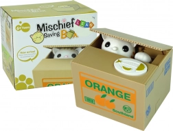 Interaktivní pokladnička s kočkou – pomerančová krabice