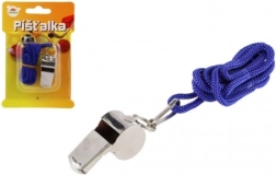Kovová píšťalka s modrou šňůrkou