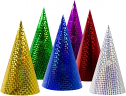 Holografické párty čepičky – barevné, 6 ks