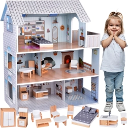 Dřevěný domeček pro panenky se 3 patry a nábytkem