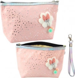 Pudrově růžová penál kosmetická taštička s mašlí a třpytem