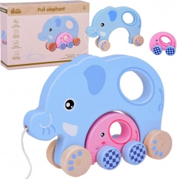 Dřevěný tahací slon 2v1 – rodinka pro první krůčky