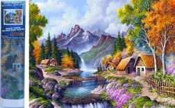 Diamantové malování chata u horské řeky 30 × 40 cm