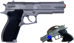 Policejní kovová pistole na kapsle, stříbrná matná, 8 ran