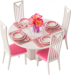 Sada nábytku pro panenky – jídelna se stolem, židlemi a nádobím, 43 dílů