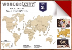 Dřevěná mapa světa XL 120 × 80 cm červená WOODEN CITY