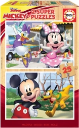 Dřevěné puzzle Mickey a přátelé 2x25 dílků