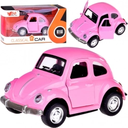 Kovový retro autíčko s otevíracími dveřmi, světly a zvuky – růžové