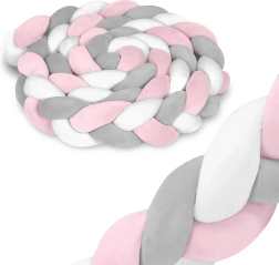 Ricokids pletený mantinel do postýlky růžovo-šedý, 3 m