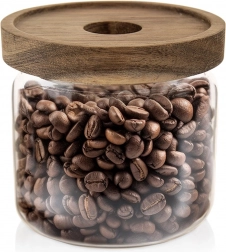 Skleněná dóza na sypké potraviny s dřevěným víčkem a těsněním 500 ml