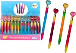 Kuličkové pero s diamantovým srdcem, modrý inkoust 0,7 mm – mix barev