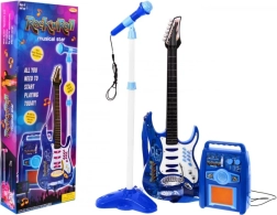 Elektrická kytara s mikrofonem a zesilovačem pro děti – Modrá