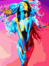 Diamantové malování – žena zalitá barvami 30 × 40 cm